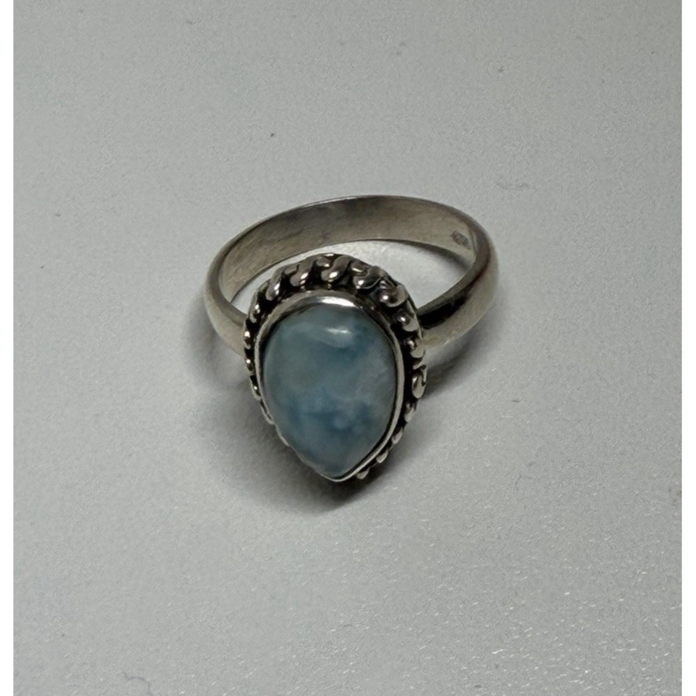 Larimar, Rare Blue Variety 925 Pear Shape Cabochon cut w/ Silver Ring Size 6 #91